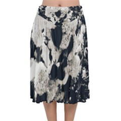 High Contrast Black And White Snowballs Velvet Flared Midi Skirt