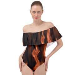 Smoke Flame Abstract Orange Red Off Shoulder Velour Bodysuit  by Pakrebo