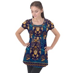 African Pattern Puff Sleeve Tunic Top by Sobalvarro