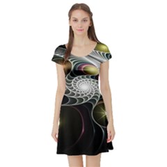 Fractal Bulbs Fantasy Curve Short Sleeve Skater Dress