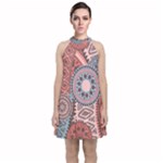 Print Velvet Halter Neckline Dress 