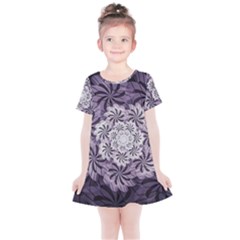 Fractal Floral Striped Lavender Kids  Simple Cotton Dress by Pakrebo