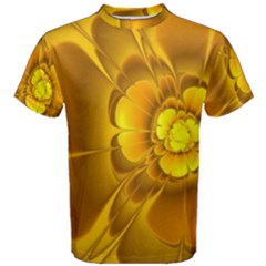 Fractal Yellow Flower Floral Men s Cotton Tee by Pakrebo