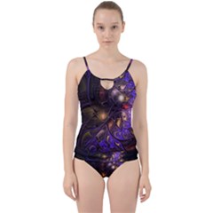 Fractal Purple Abstract Detail Cut Out Top Tankini Set