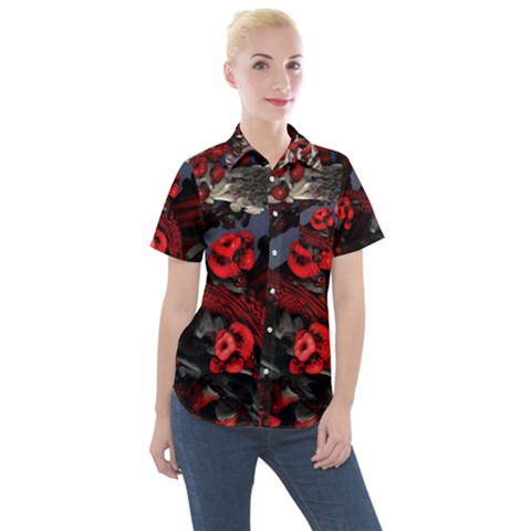 Fractal Flowers Free Illustration Women s Short Sleeve Pocket Shirt by Pakrebo