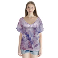 Americana Abstract Graphic Mosaic V-neck Flutter Sleeve Top by Pakrebo