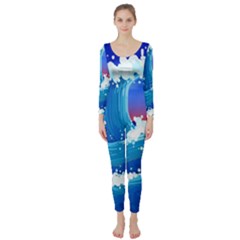 Japanese Wave Japanese Ocean Waves Long Sleeve Catsuit by Pakrebo