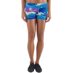 Japanese Wave Japanese Ocean Waves Yoga Shorts by Pakrebo