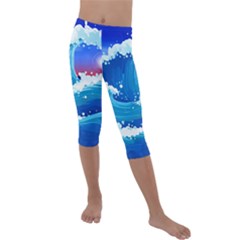 Japanese Wave Japanese Ocean Waves Kids  Lightweight Velour Capri Leggings  by Pakrebo