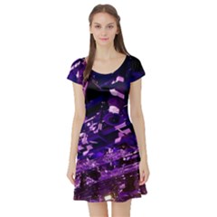 Light Violet Purple Technology Short Sleeve Skater Dress