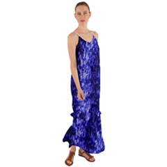 Rich Blue Digital Abstract Cami Maxi Ruffle Chiffon Dress by Pakrebo