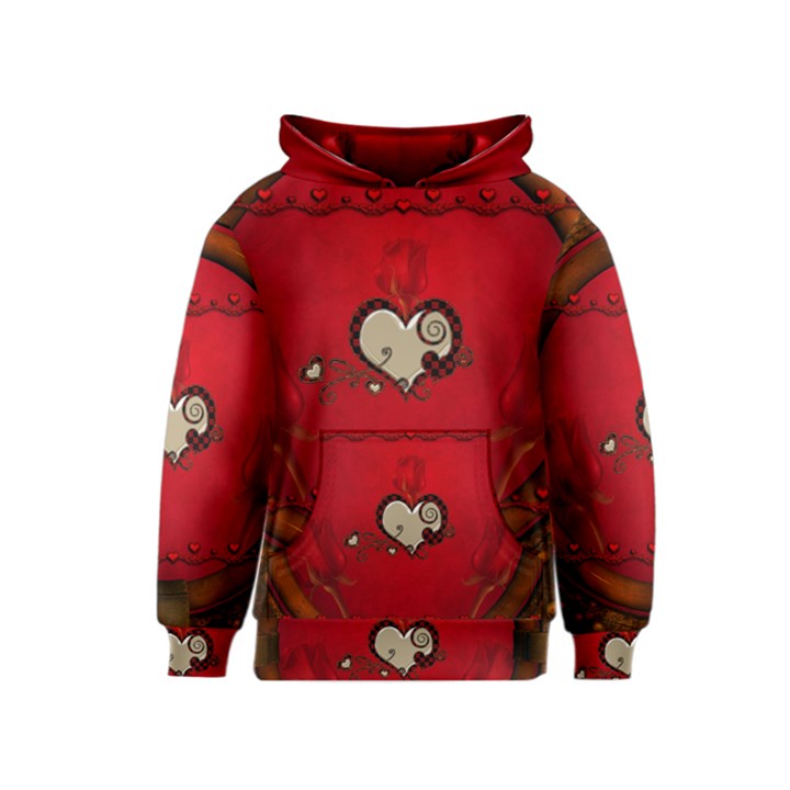 Beautiful Elegant Hearts With Roses Kids  Pullover Hoodie