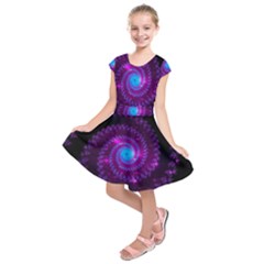 Fractal Spiral Space Galaxy Kids  Short Sleeve Dress by Pakrebo