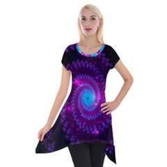 Fractal Spiral Space Galaxy Short Sleeve Side Drop Tunic by Pakrebo