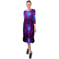 Fractal Spiral Space Galaxy Ruffle End Midi Chiffon Dress by Pakrebo