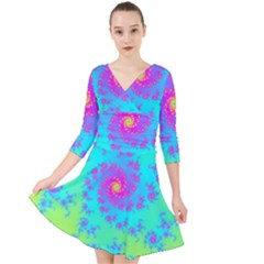 Spiral Fractal Abstract Pattern Quarter Sleeve Front Wrap Dress by Pakrebo