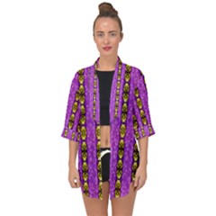 Love For The Fantasy Flowers With Happy Golden Joy Open Front Chiffon Kimono by pepitasart