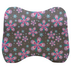 Seamless Pattern Flowers Pink Velour Head Support Cushion by Pakrebo