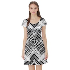 Pattern Tile Repeating Geometric Short Sleeve Skater Dress