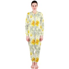 Floral Background Scrapbooking Yellow Onepiece Jumpsuit (ladies)  by Pakrebo