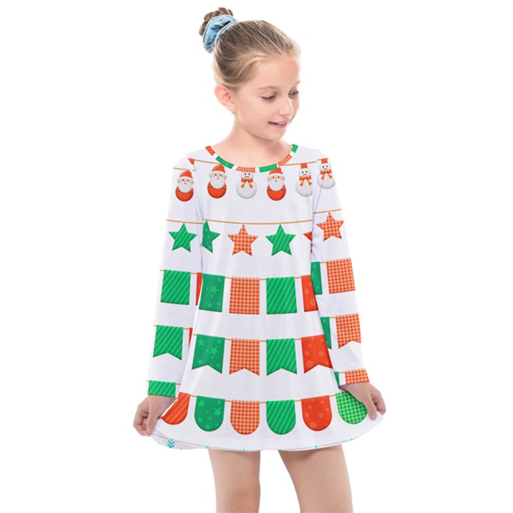 Christmas Bunting Banners Tasse Kids  Long Sleeve Dress