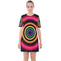Neon Light Abstract Sixties Short Sleeve Mini Dress by Bajindul