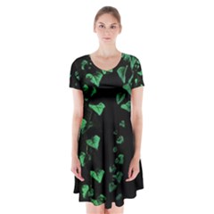 Botanical Dark Print Short Sleeve V-neck Flare Dress by dflcprintsclothing
