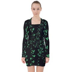 Botanical Dark Print V-neck Bodycon Long Sleeve Dress by dflcprintsclothing