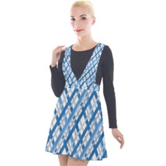 Geometric Overlay Blue Plunge Pinafore Velour Dress by Bajindul