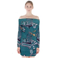 Slytherin Pattern Long Sleeve Off Shoulder Dress by Sobalvarro