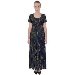Green Leafy Plant High Waist Short Sleeve Maxi Dress