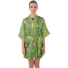 Balloon Grass Party Green Purple Quarter Sleeve Kimono Robe by HermanTelo