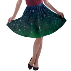 Background Blue Green Stars Night A-line Skater Skirt by HermanTelo