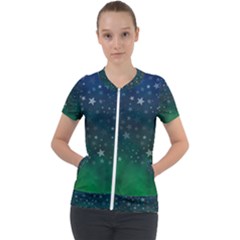 Background Blue Green Stars Night Short Sleeve Zip Up Jacket by HermanTelo