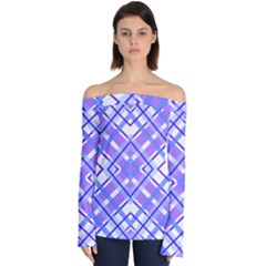 Geometric Plaid Purple Blue Off Shoulder Long Sleeve Top