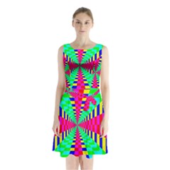 Maze Rainbow Vortex Sleeveless Waist Tie Chiffon Dress by HermanTelo