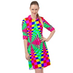 Maze Rainbow Vortex Long Sleeve Mini Shirt Dress