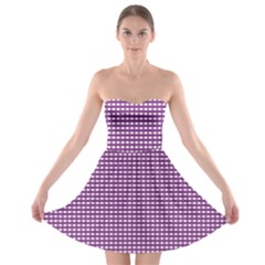 Gingham Plaid Fabric Pattern Purple Strapless Bra Top Dress by HermanTelo