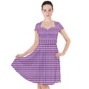 Gingham Plaid Fabric Pattern Purple Cap Sleeve Midi Dress View1