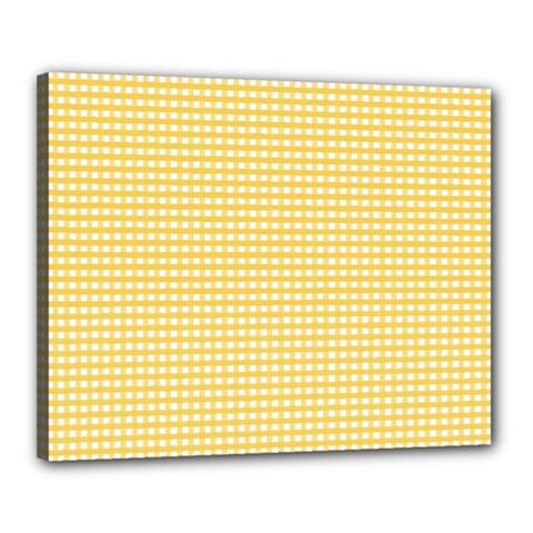 Gingham Plaid Fabric Pattern Yellow Canvas 20  X 16  (stretched) by HermanTelo