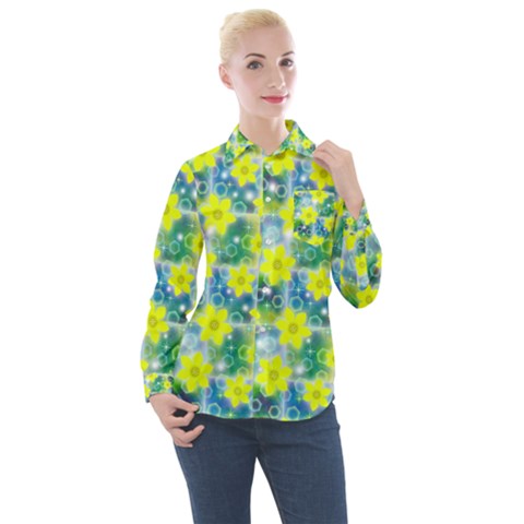 Narcissus Yellow Flowers Winter Women s Long Sleeve Pocket Shirt by HermanTelo