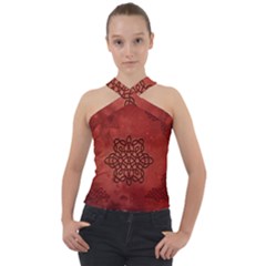 Elegant Decorative Celtic Knot Cross Neck Velour Top by FantasyWorld7