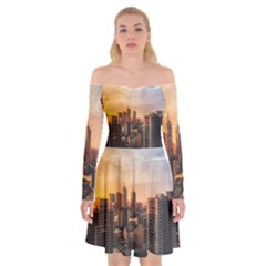View Of High Rise Buildings During Day Time Off Shoulder Skater Dress by Pakrebo