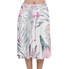 Tropical Flamingos Velvet Flared Midi Skirt by Sobalvarro