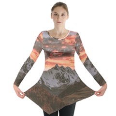Scenic View Of Snow Capped Mountain Long Sleeve Tunic  by Pakrebo