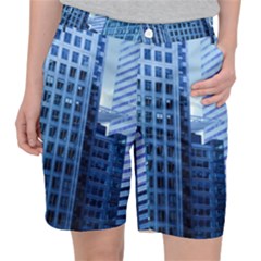 City Blue Building Construction Pocket Shorts by Pakrebo