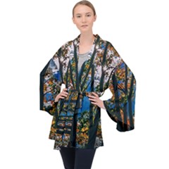 Silhouette Of Trees Velvet Kimono Robe by Pakrebo