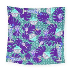 Ice Cream Tropical Pattern Blue Square Tapestry (large)