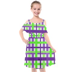 Plaid Waffle Gingham Kids  Cut Out Shoulders Chiffon Dress by HermanTelo