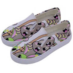 Graphic Kawaii Bunnies Kids  Canvas Slip Ons by Sudhe